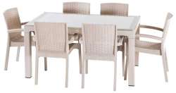 Table 90x150 Rotin Trend Lux avec verre - Thumbnail