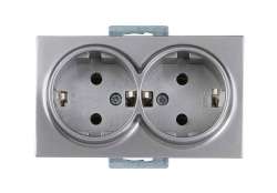 Double Socket Earthed Porcelain Cherry (mech+plate) - Thumbnail