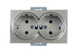 Double Socket Earthed Porcelain Cherry (mech+plate) - Thumbnail