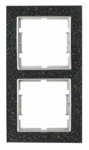 Elitra Corian 2 Gang Vertical Frame Black Quartz-Silver
