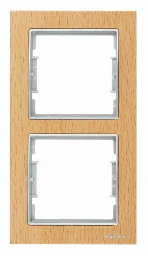 Elitra Wood 2 Gang Vertical Frame Beech-Silver