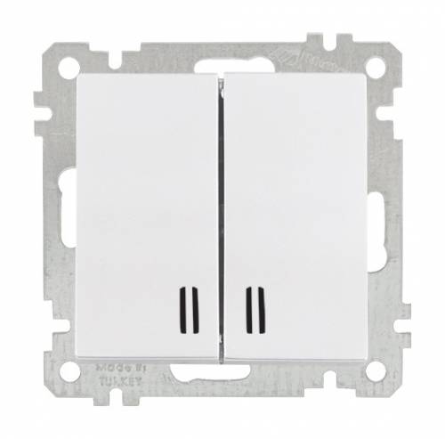 Illuminated Two Gang One Way Switch White Easy Connection