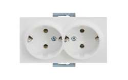 Rita Mechanism+Plate Double Socket Earthed Porcelain White - Thumbnail