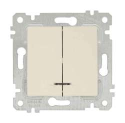 Rita Mechanism+Plate Illuminated Two Gang One Way Switch White (with Screw) - Thumbnail