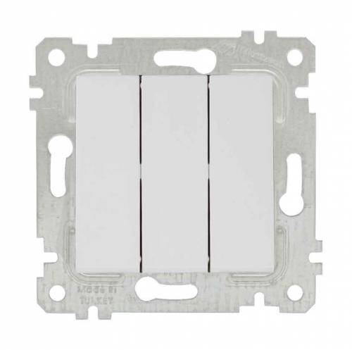 Rita Mechanism+Plate Three Gang One Way Switch White - with Screw