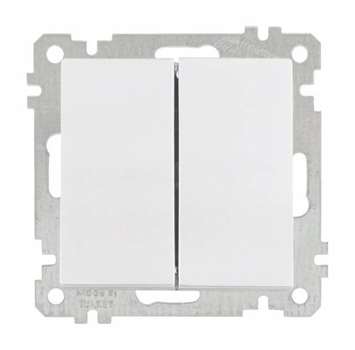 Two Gang One Way Switch White (Easy Connection) (mech+plate)