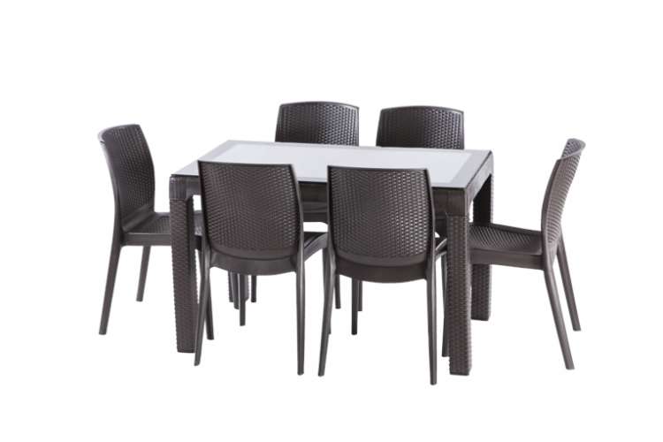 70x120 Rattan Trend Lux Table With Glass - Thumbnail