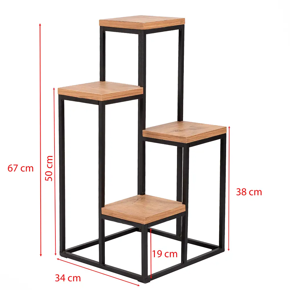 Ahşap Raflı Metal Saksılık (4 Raflı)