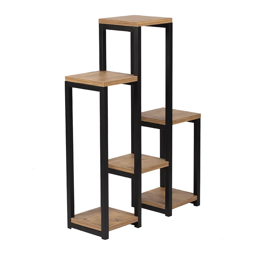 Uyan Home - Ahşap Raflı Metal Saksılık (6 Raflı)