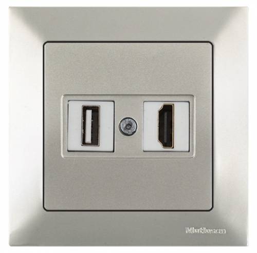Candela White Data Socket 1* USB/ 1*HDMI with Screw