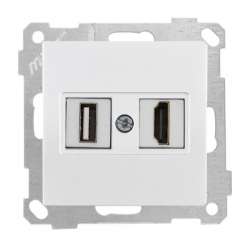 Data Socket 1*USB/1*HDMI Socket (mech+plate) White - Thumbnail