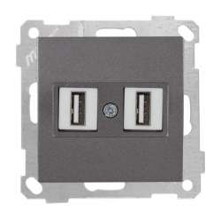 Data Socket 2*USB Socket (mech+plate) White - Thumbnail