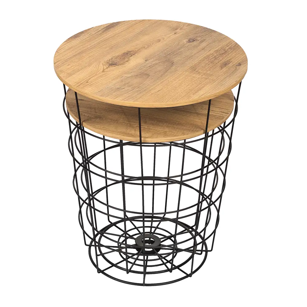 Double Round Coffee Table With Metal Basket 