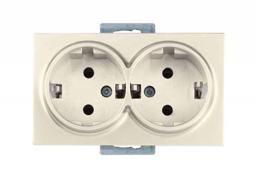 Double Socket Earthed White (mech+plate)