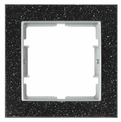 Одинарная рамка Мраморный (Black Quartz, Черный Кварц- Серебристый)