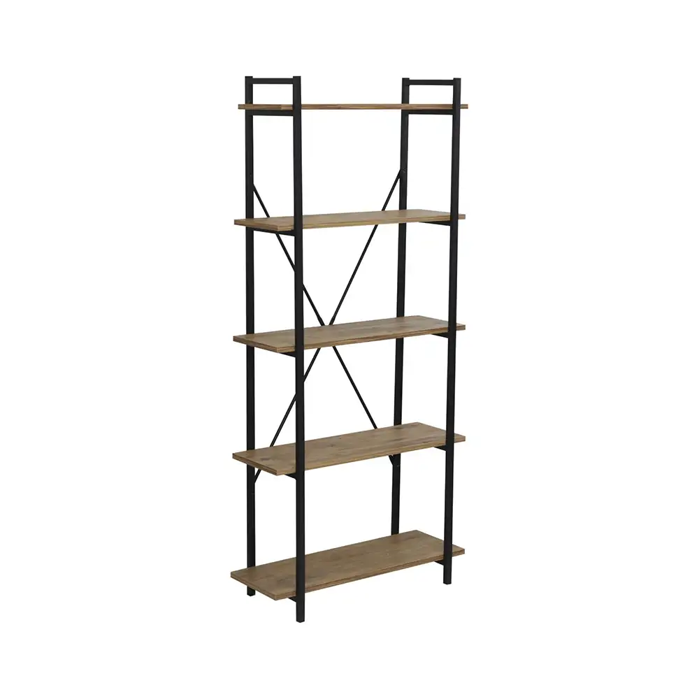 Metal Bookshelf With Wooden Shelf (5 Shelves) - Thumbnail