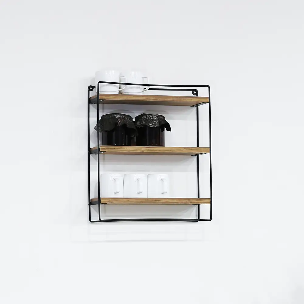 Metal Wall Shelf With Wooden Shelf - Thumbnail