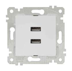 Rita Mechanism+Plate USB Charge Two Socket White - Thumbnail