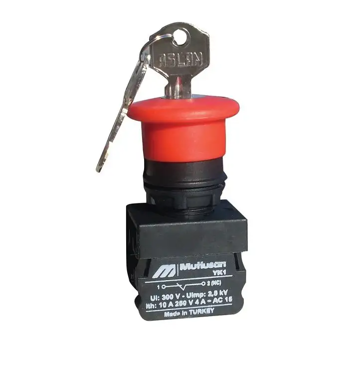 Mutlusan - Swiss Serisi Kafa Plastik Anahtarlı Mantar Buton Acil Stop (1NC)(40MM) Mutlusan - Swiss Serisi Kafa Plastik Anahtarlı Mantar Buton Acil Stop (1NC)(40MM)