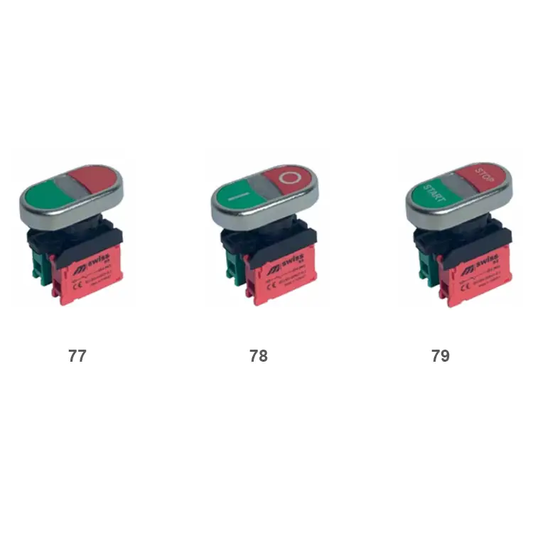 Mutlusan - Swiss Serisi Metal Kaplamalı Plastik İkiz Buton (1NO-1NC)(22 MM)