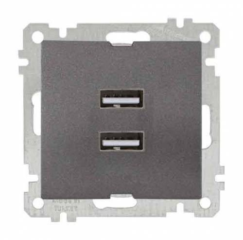 USB Charge Two Socket (Mech+plate) White