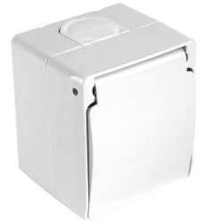 Surface Mounted Earthed UPS (French) Socket with Cover White - Thumbnail