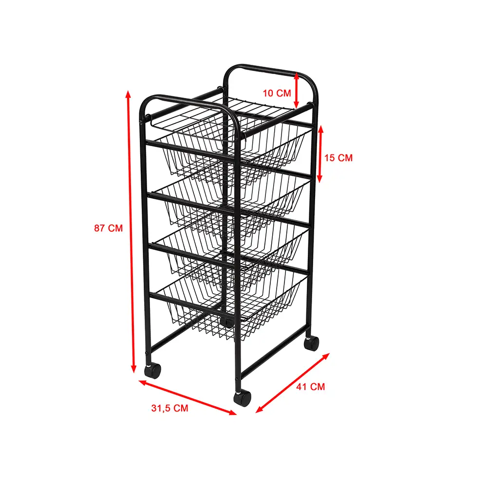 Wheeled Metal Vegetable Rack (4 Shelves) - Thumbnail