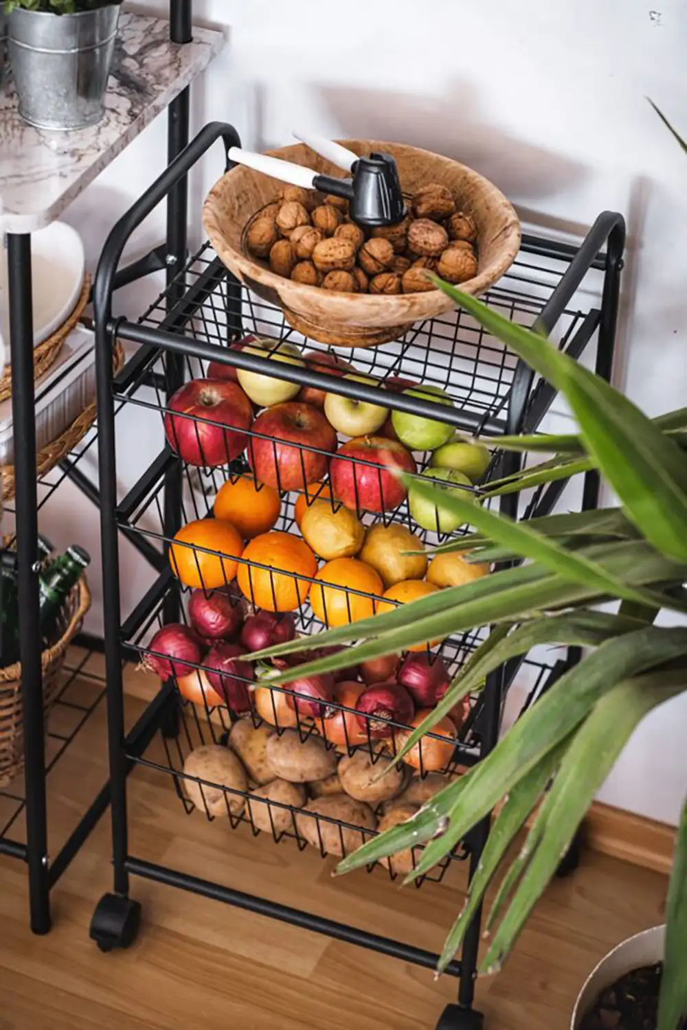 Wheeled Metal Vegetable Rack (4 Shelves) - Thumbnail