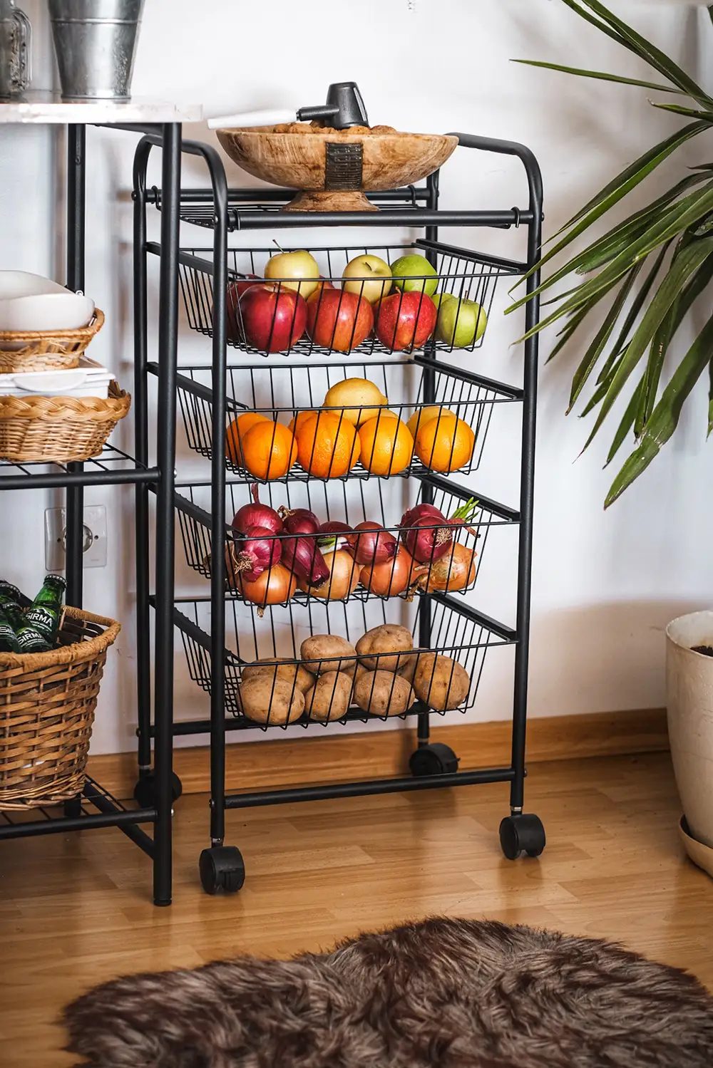 Wheeled Metal Vegetable Rack (4 Shelves) - Thumbnail